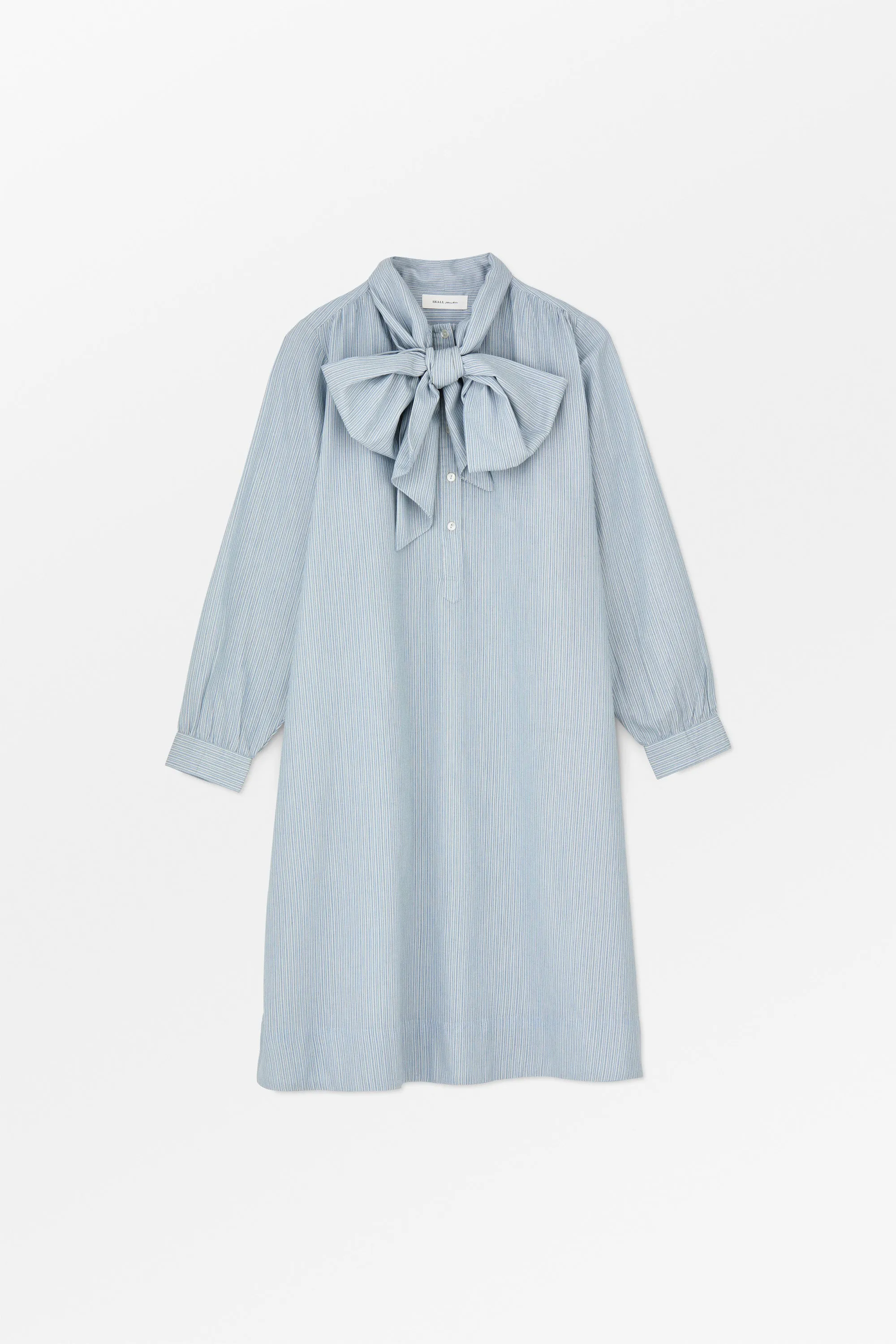 Dalia bow dress - Tiny blue stripe sold by Skall Studio