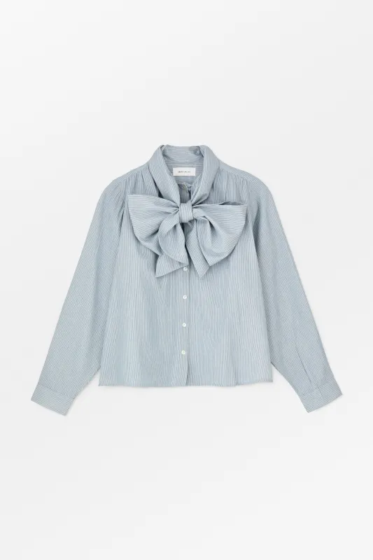 Dalia bow shirt - Tiny blue stripe made by Skall Studio