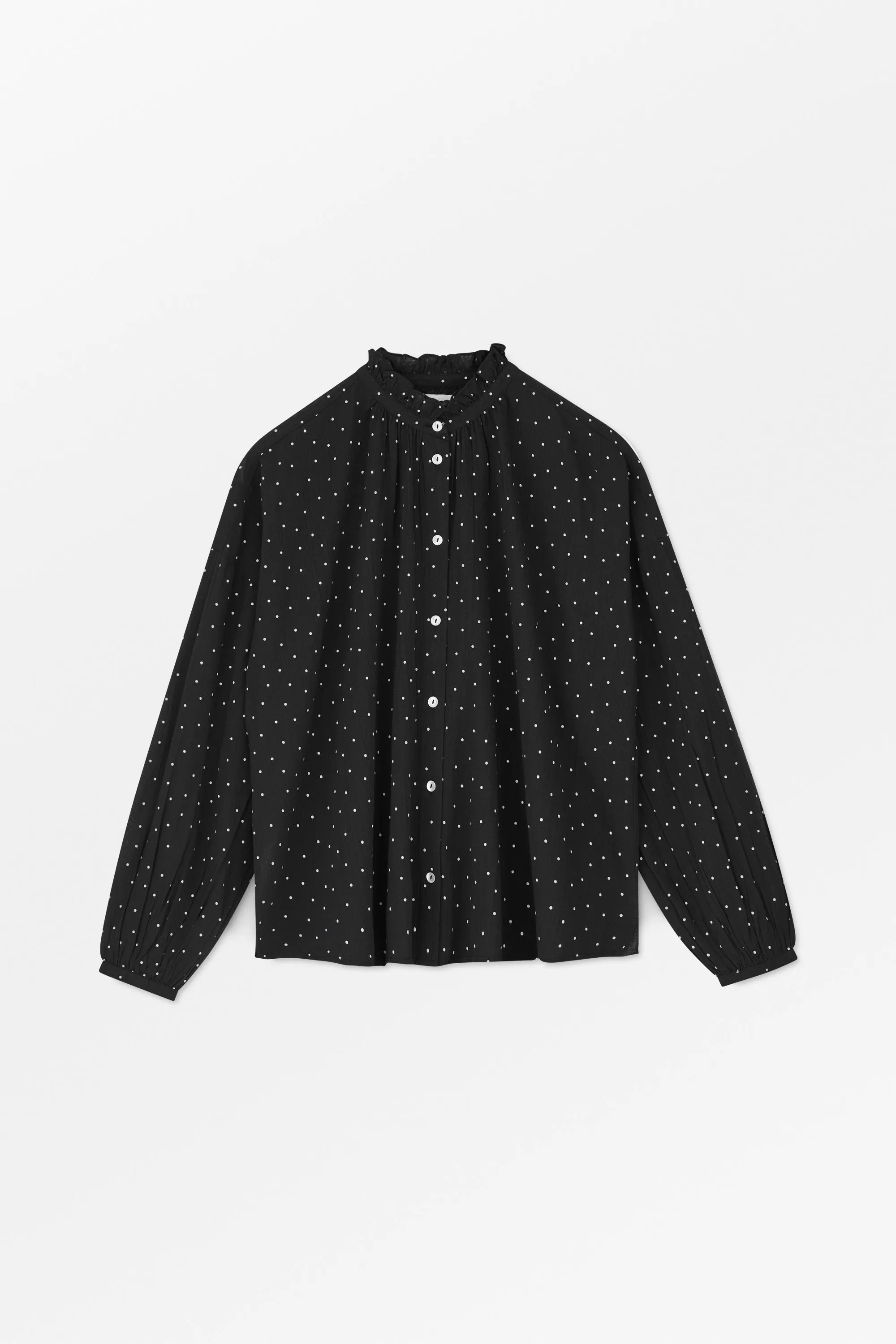 Hannah shirt - Black/White dot sold by Skall Studio