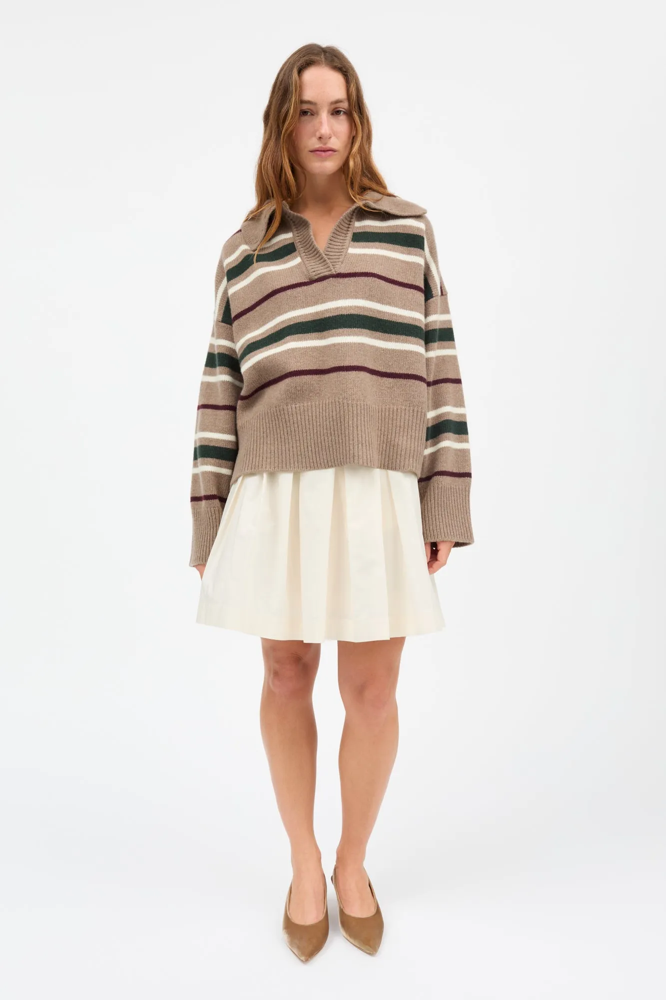 Paul V-neck jumper - Light brown/green/wine stripe sold by Skall Studio product image thumbnail 3