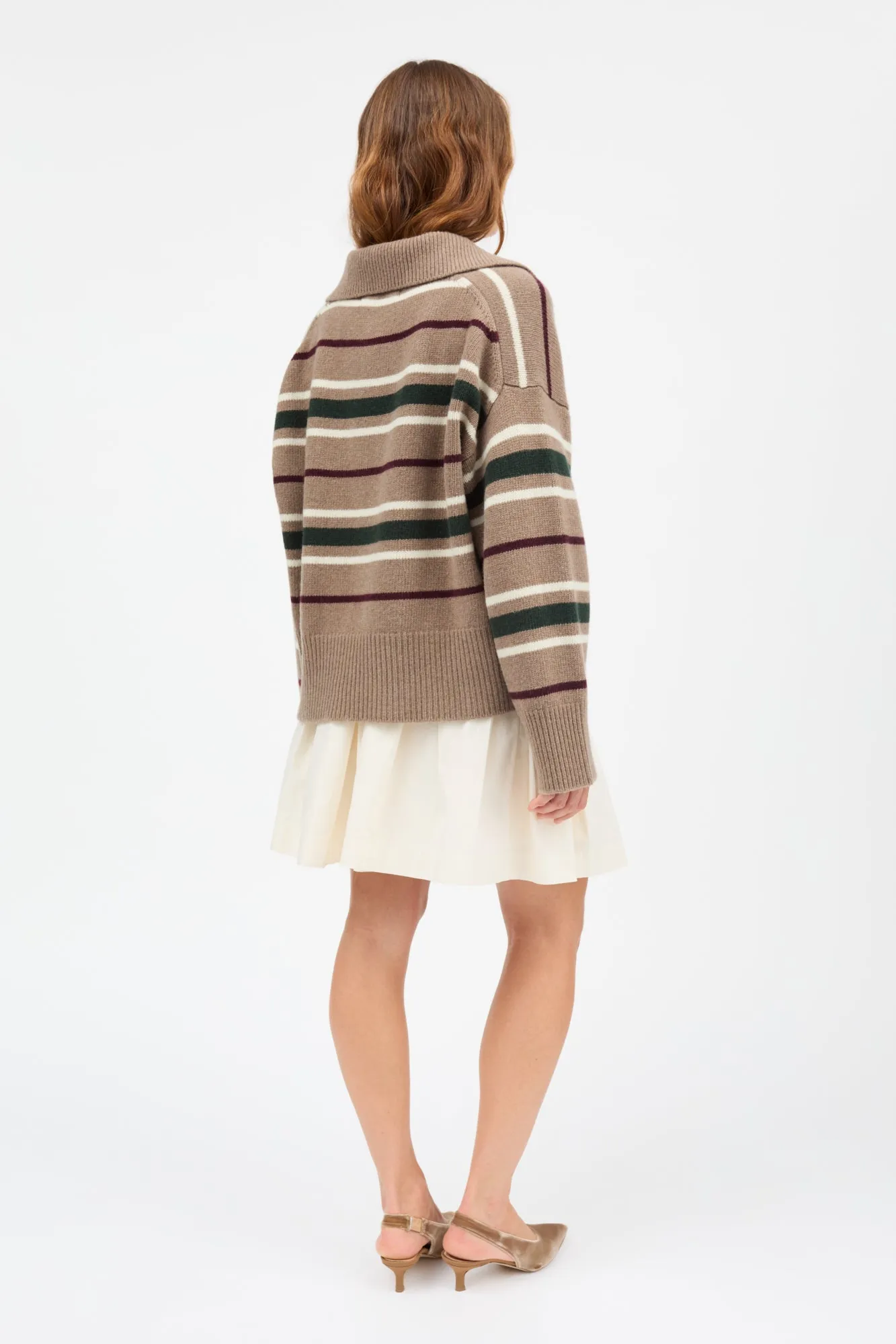 Paul V-neck jumper - Light brown/green/wine stripe sold by Skall Studio product image thumbnail 4