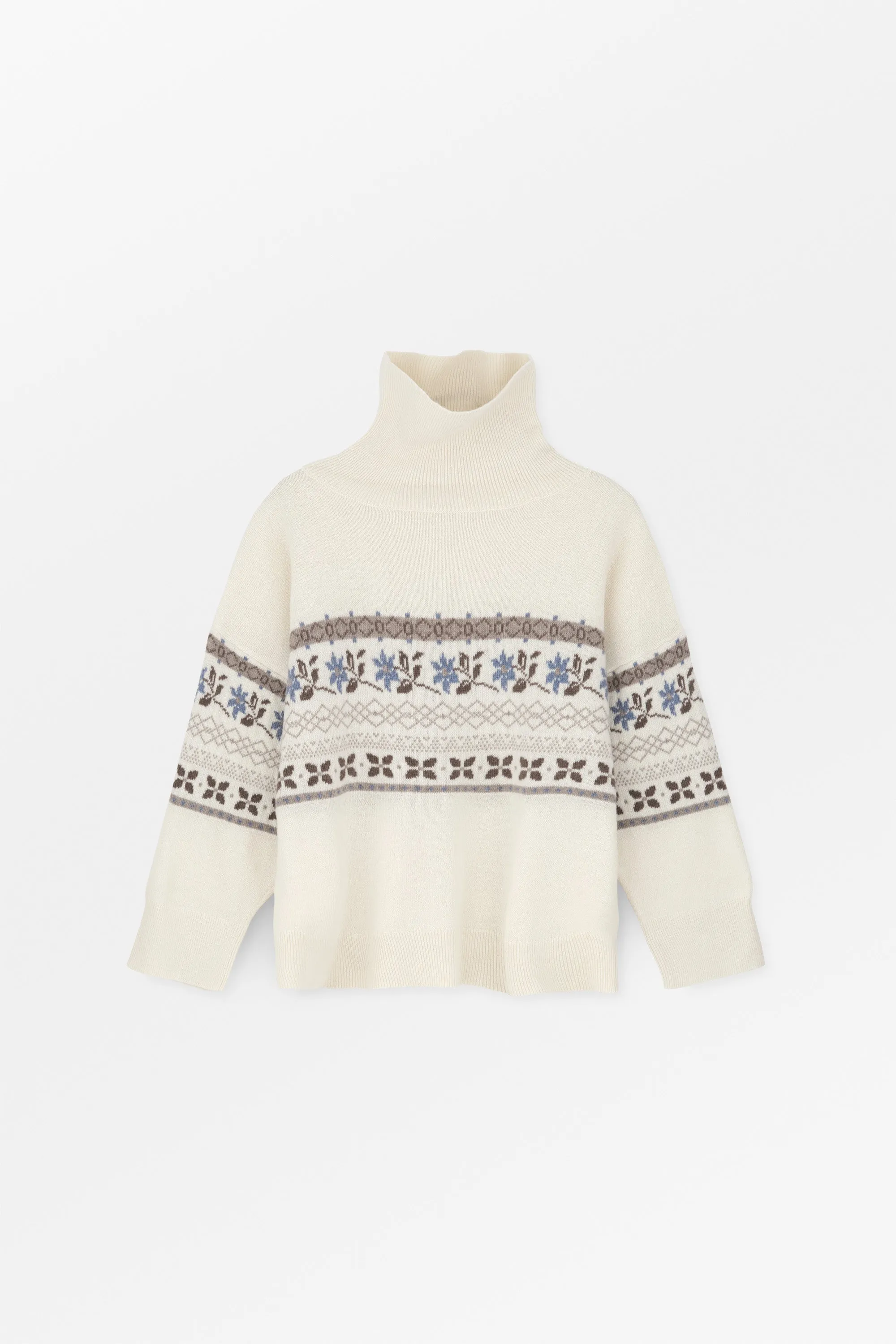 Leonora t-neck - Brown/Ecru jacquard sold by Skall Studio
