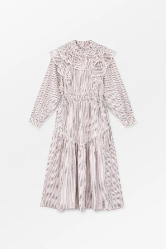 Claudette dress - Raspberry/Cream stripe made by Skall Studio