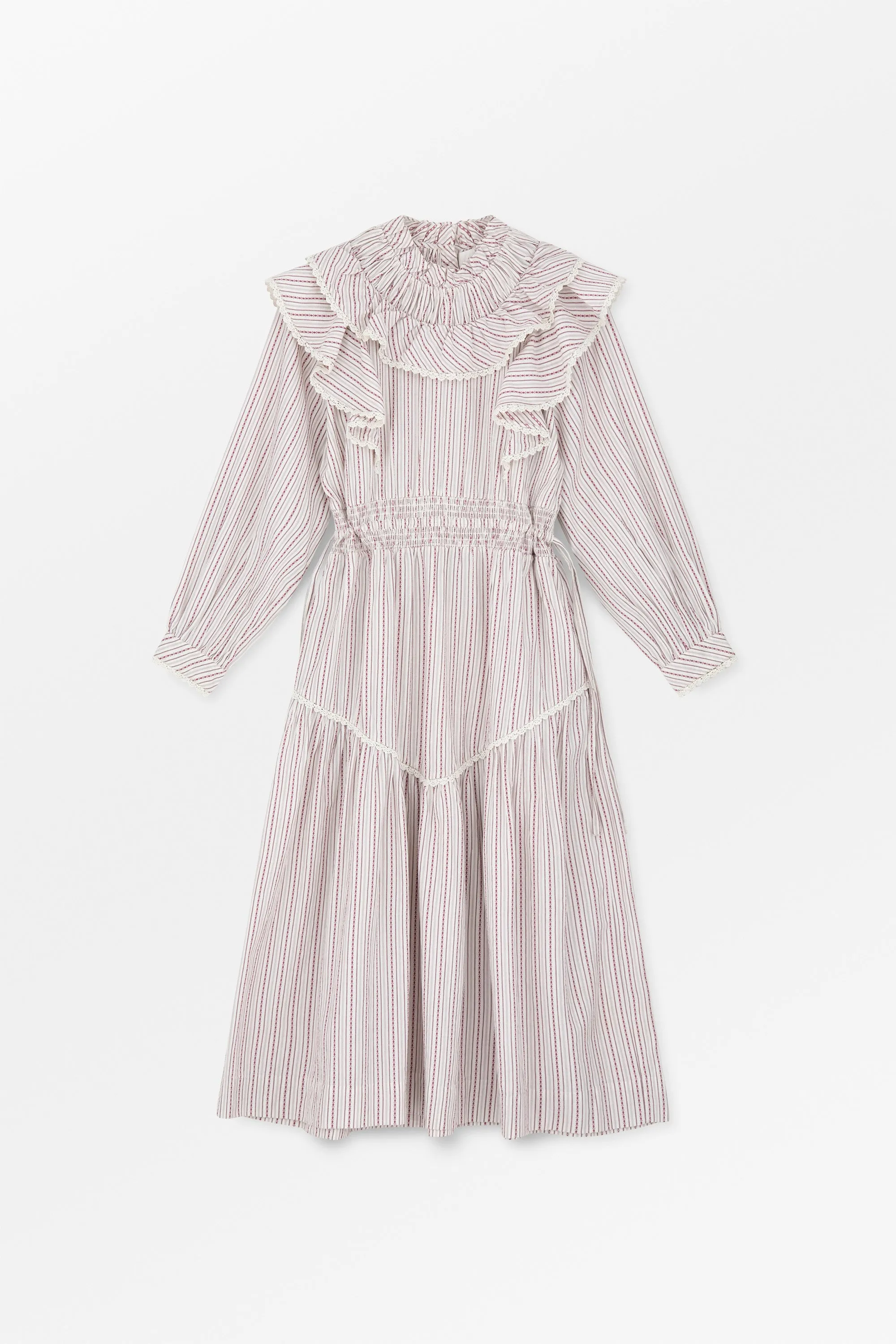 Claudette dress - Raspberry/Cream stripe sold by Skall Studio