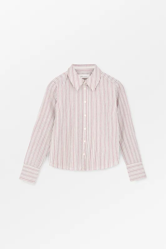Fauna shirt - Raspberry/Cream stripe made by Skall Studio