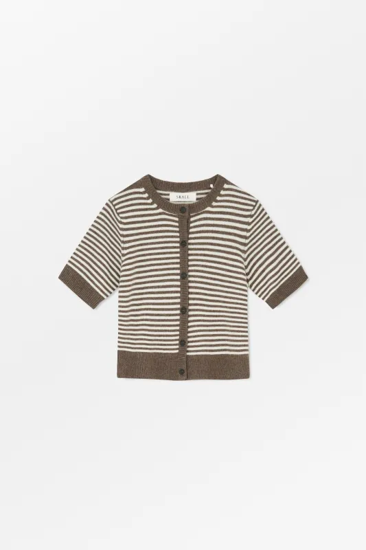 Carmine cardigan - White/Brown mélange stripe made by Skall Studio