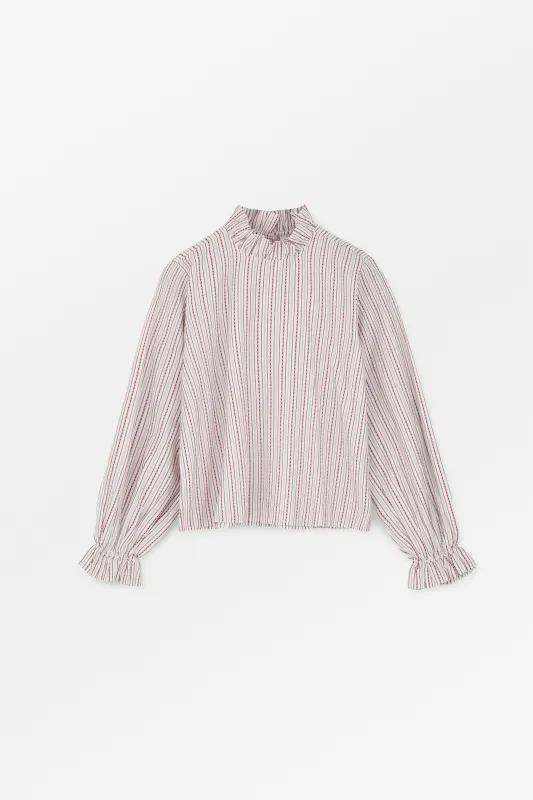 Cornflower blouse - Raspberry/Cream stripe sold by Skall Studio