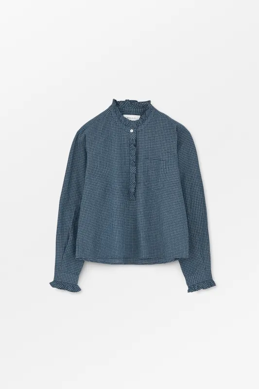 Lune shirt - Blue/Cream mini check sold by Skall Studio