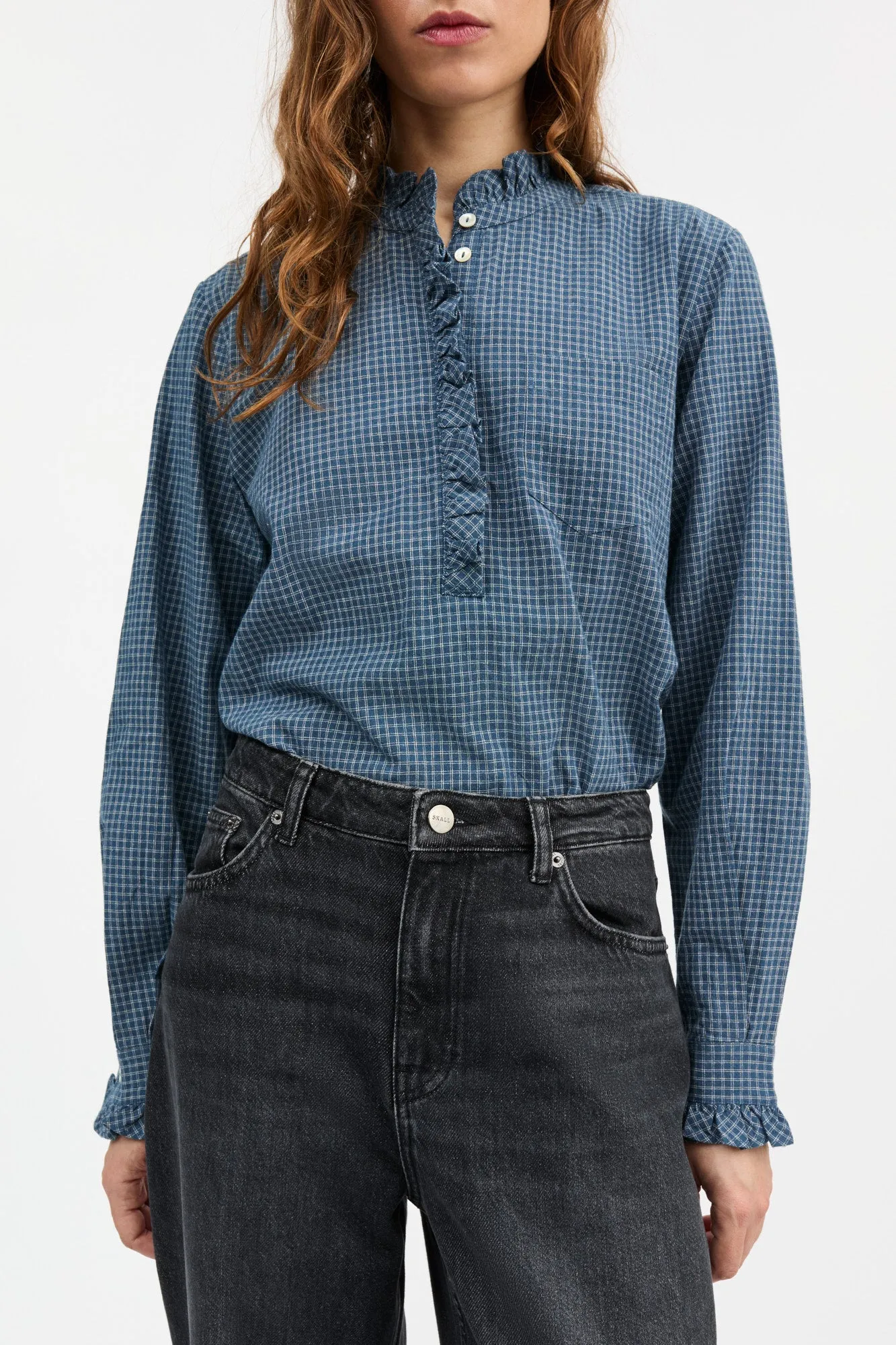 Lune shirt - Blue/Cream mini check sold by Skall Studio product image thumbnail 2