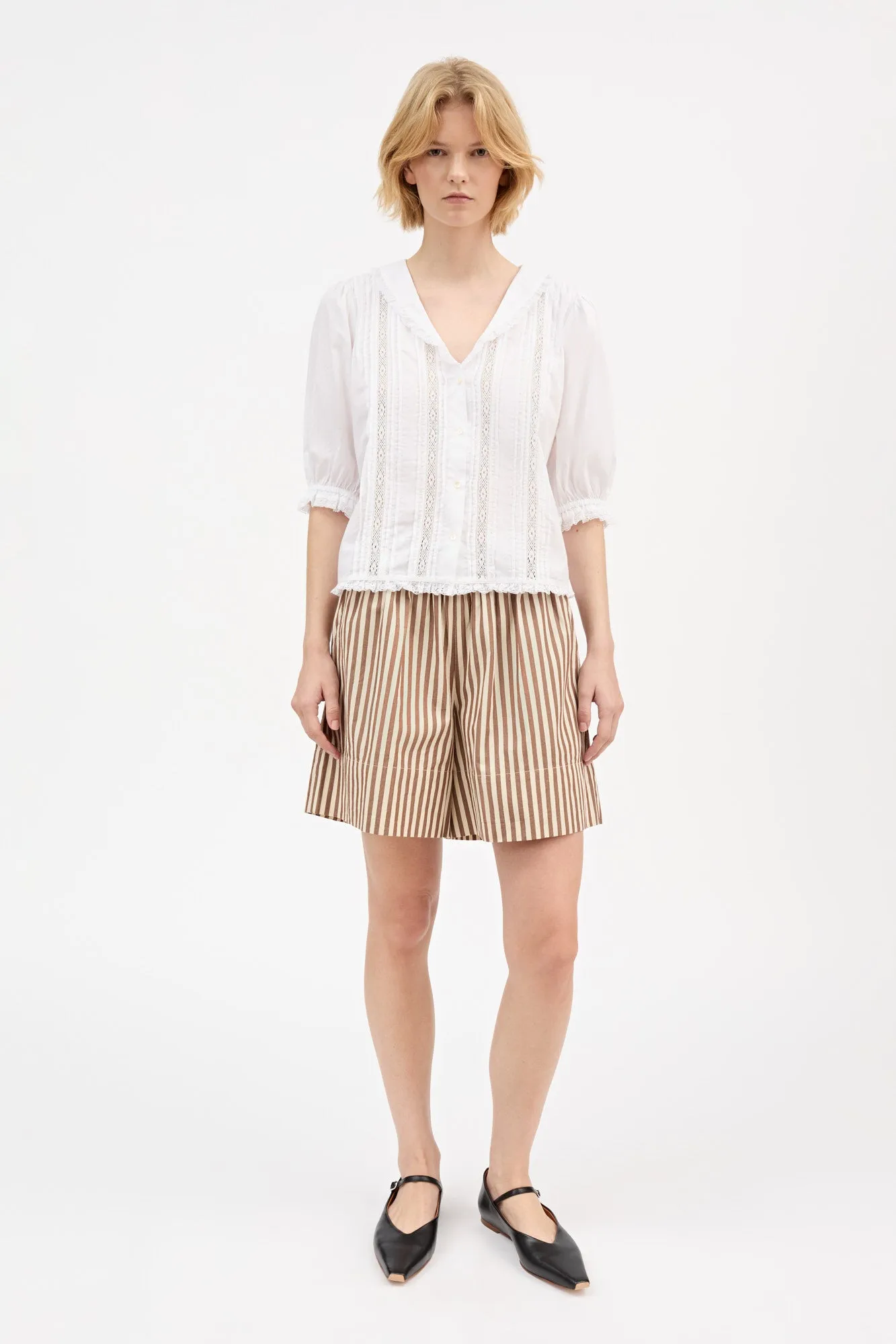 Vetiver shorts - Brown/Ecru stripe sold by Skall Studio product image thumbnail 3