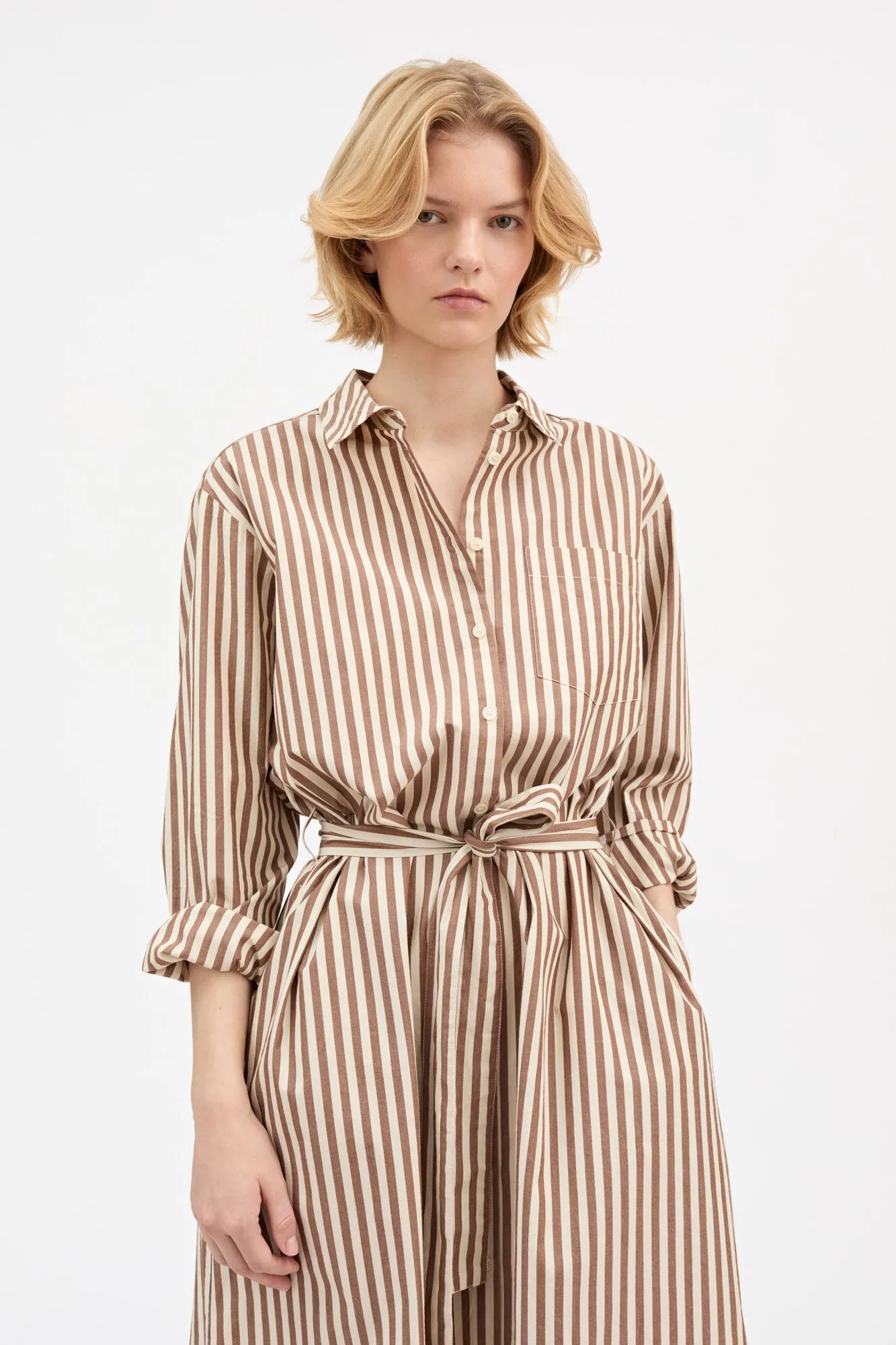 Leigh shirtdress - Brown/Ecru stripe sold by Skall Studio product image thumbnail 4