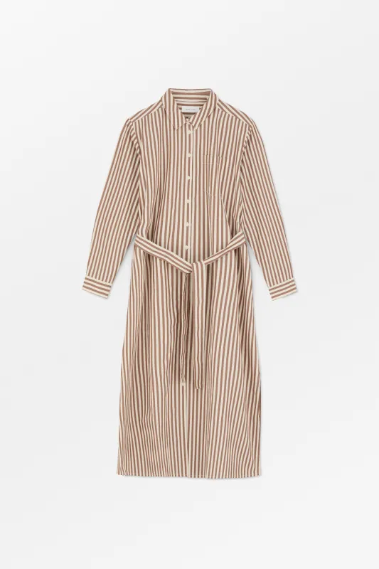 Leigh shirtdress - Brown/Ecru stripe made by Skall Studio
