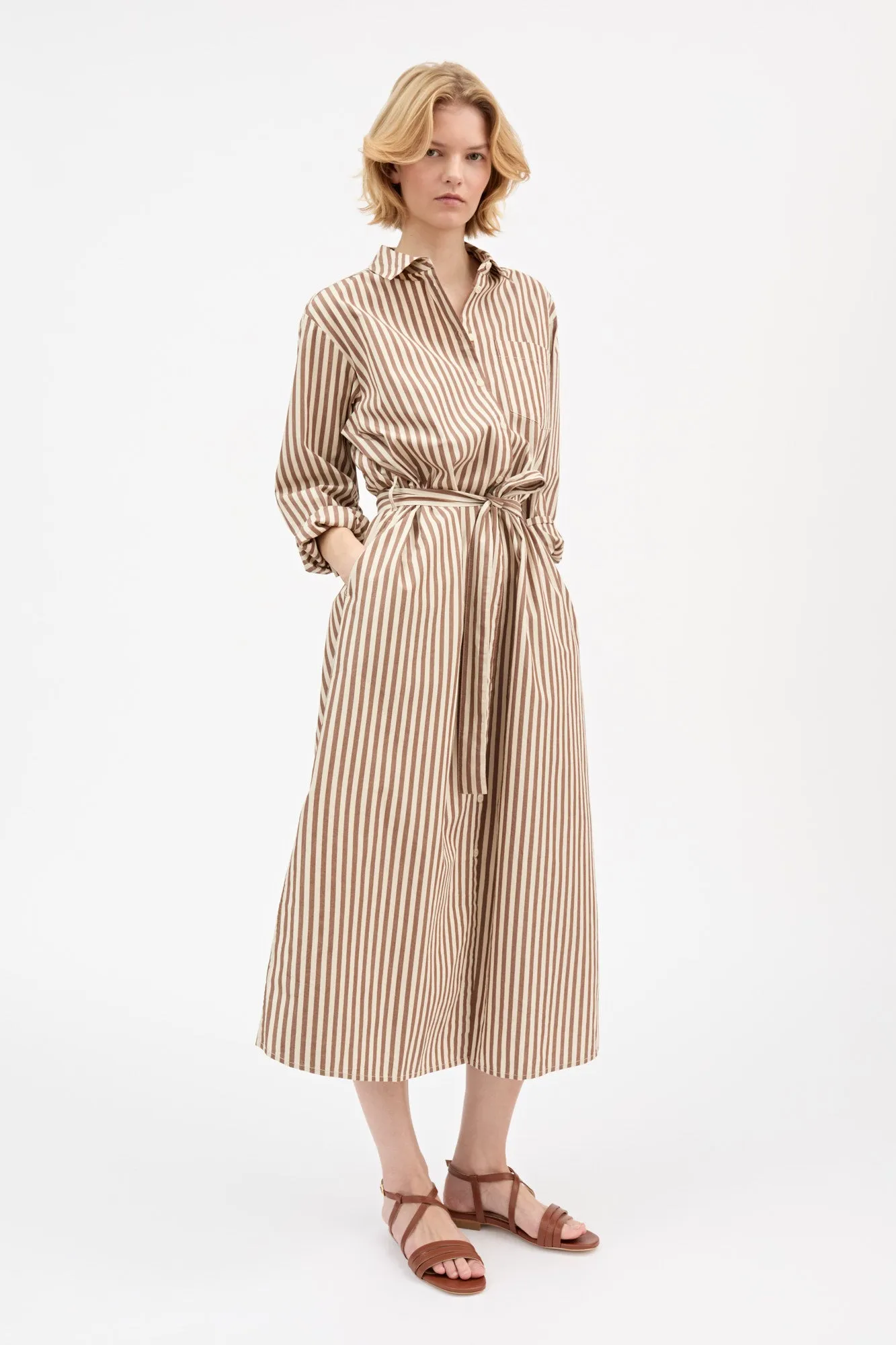 Leigh shirtdress - Brown/Ecru stripe sold by Skall Studio product image thumbnail 2