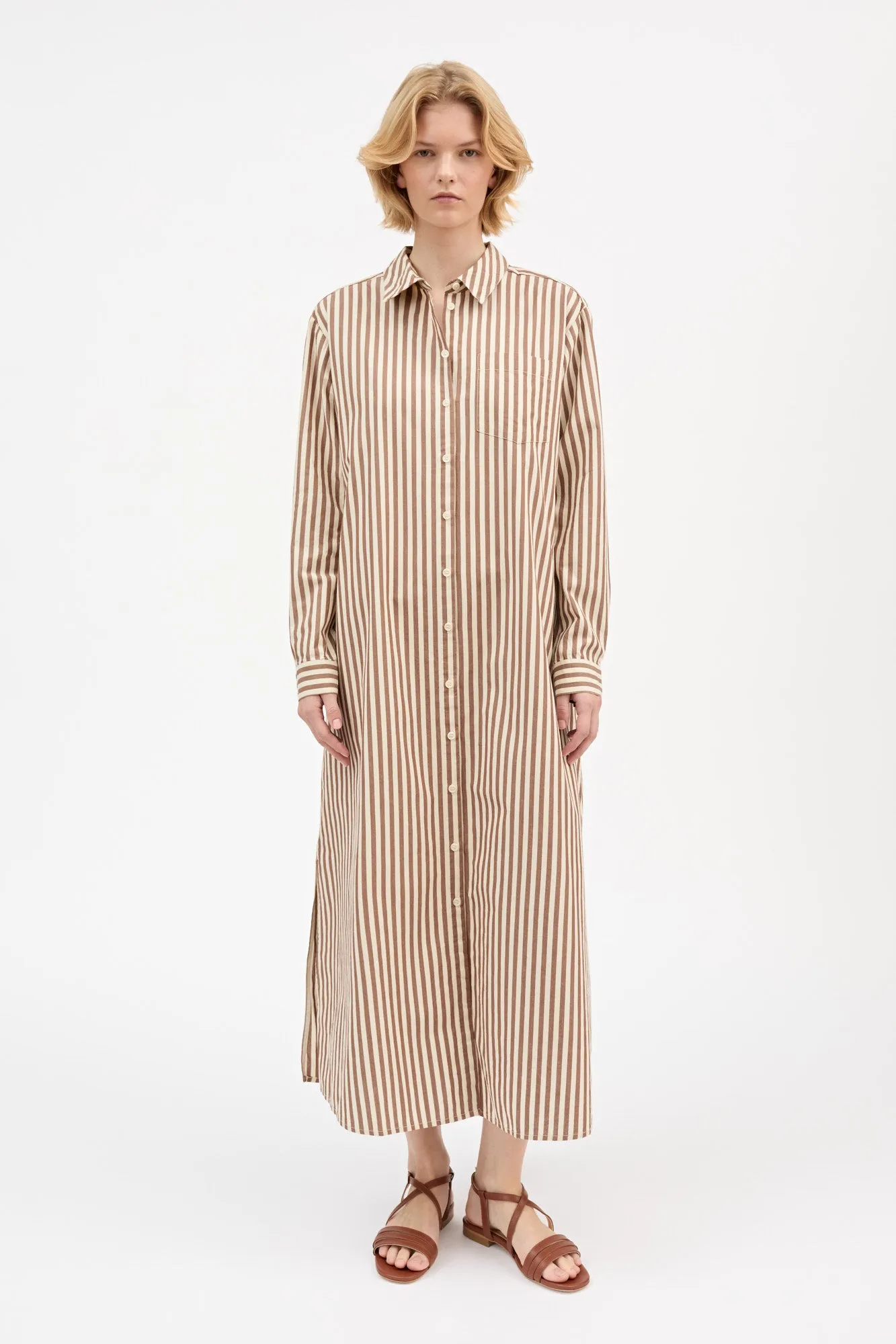Leigh shirtdress - Brown/Ecru stripe sold by Skall Studio product image thumbnail 3
