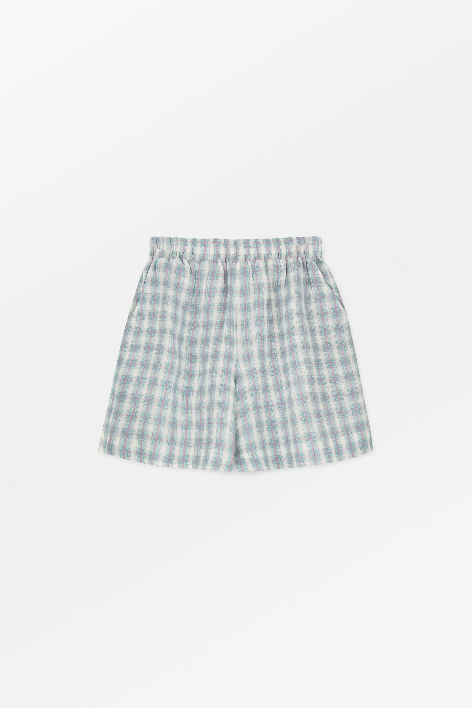 Edgar shorts - Purple/blue check sold by Skall Studio