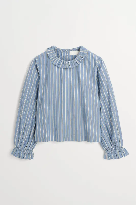Cornflower blouse - Blue/Black/White stripe made by Skall Studio