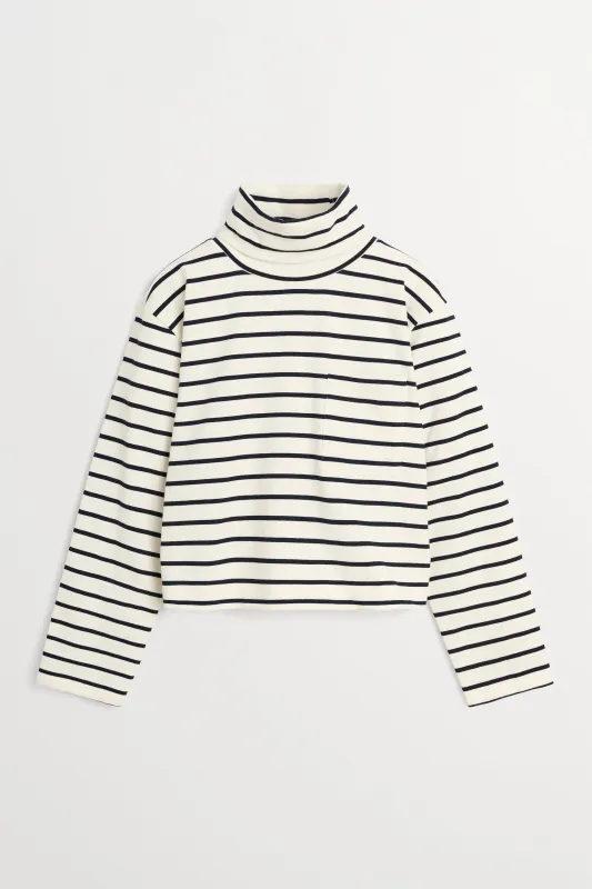 Nessa t-neck blouse - Ecru/Navy stripe made by Skall Studio