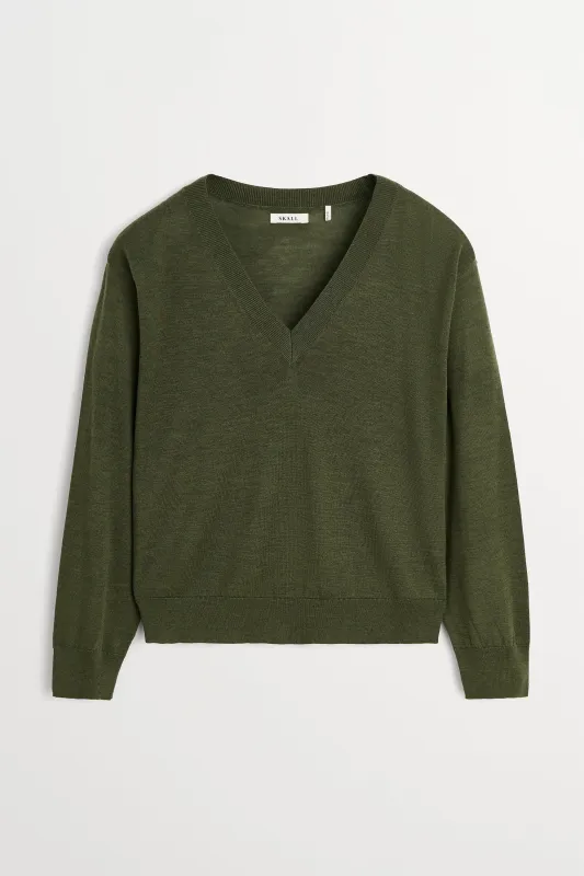 Amethyst V-neck jumper - Green mélange made by Skall Studio