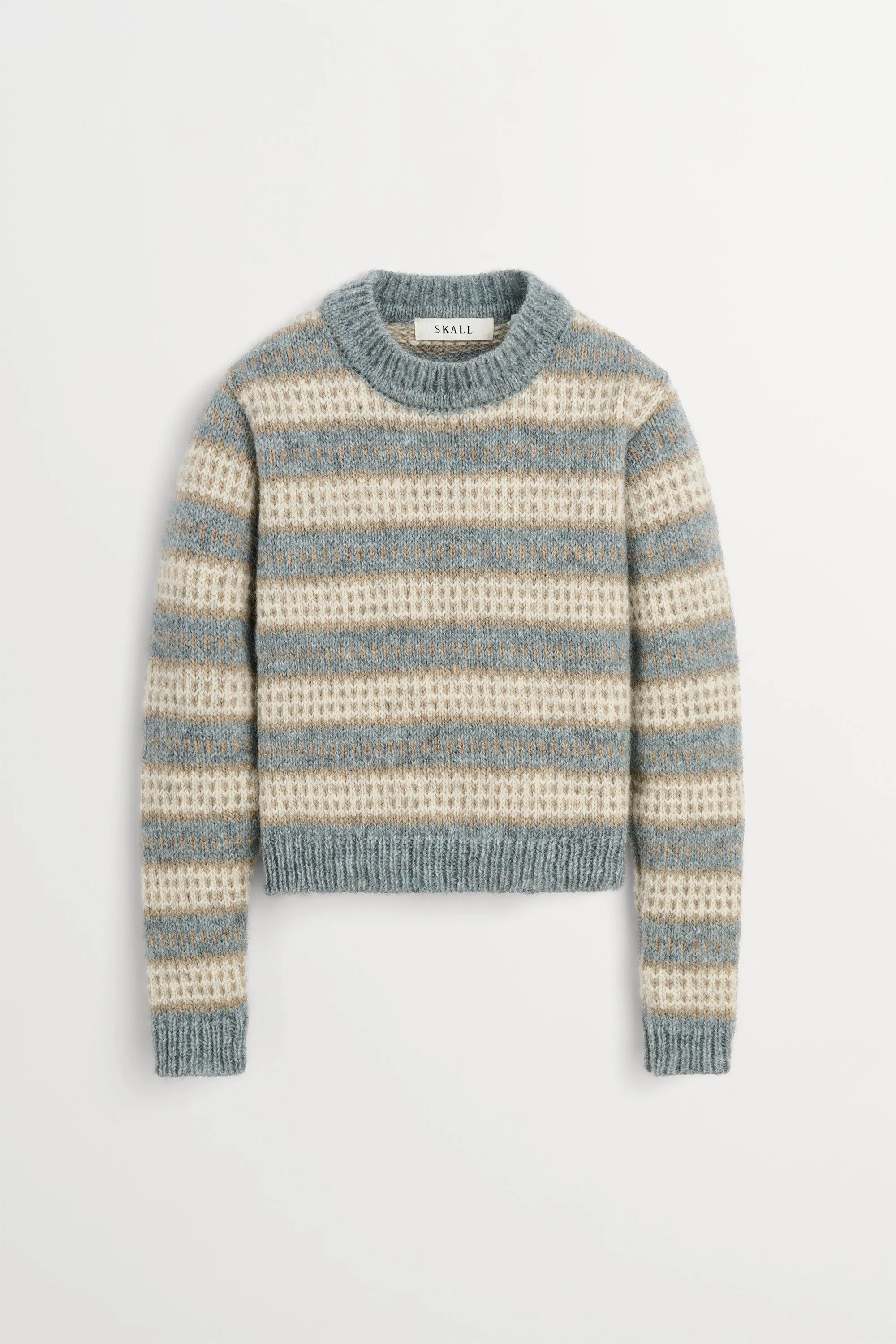 Svala o-neck - Sand/Beige/Stormblue intarsia sold by Skall Studio