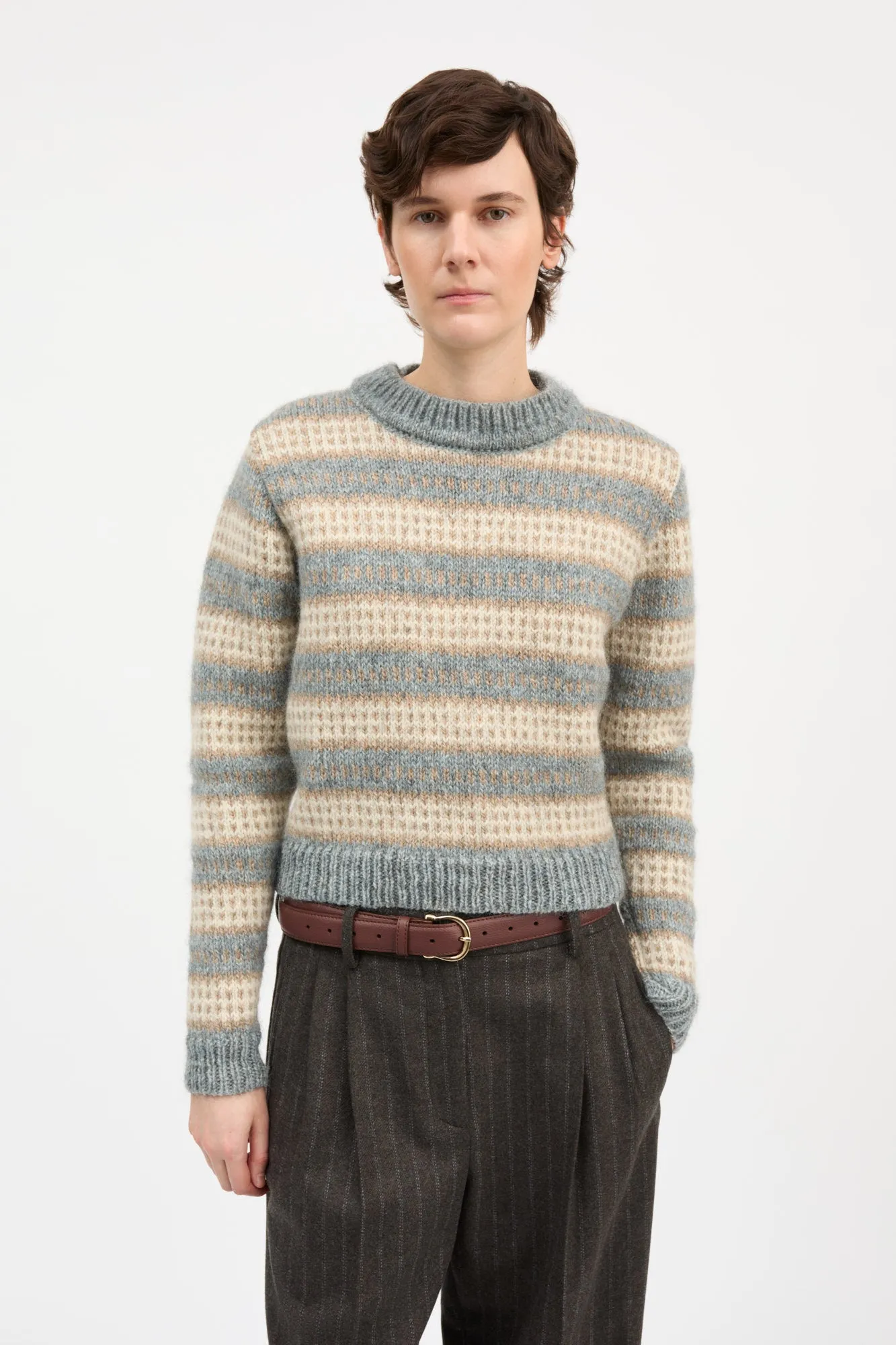 Svala o-neck - Sand/Beige/Stormblue intarsia sold by Skall Studio product image thumbnail 2