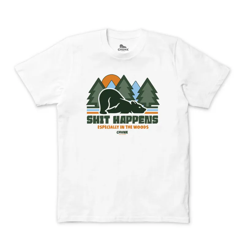 Shit Happens White T-Shirt sold by Chunk
