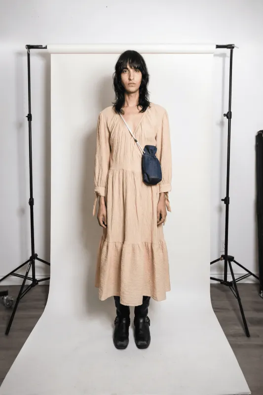 Carson Wrap Dress in Apricot made by et Tigre