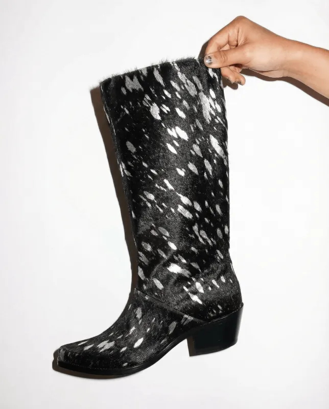 Jackie Boot Tall in Metallic Pony Hair made by et Tigre