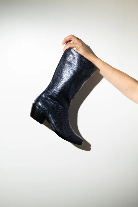 Jackie Boot in Metallic Blue made by et Tigre