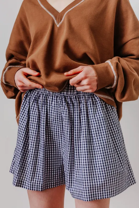 Claire Short in Navy & White Gingham Poplin made by et Tigre