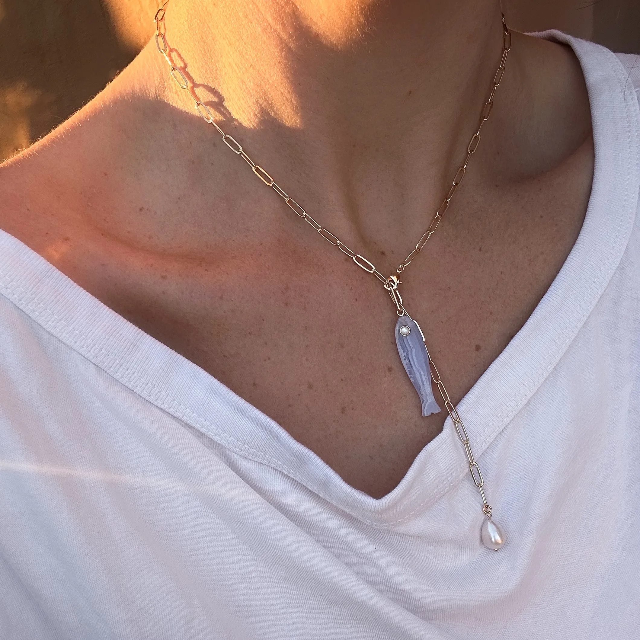 Fortuna Blue Lace Fish Lariat Necklace sold by Thatch product image thumbnail 2