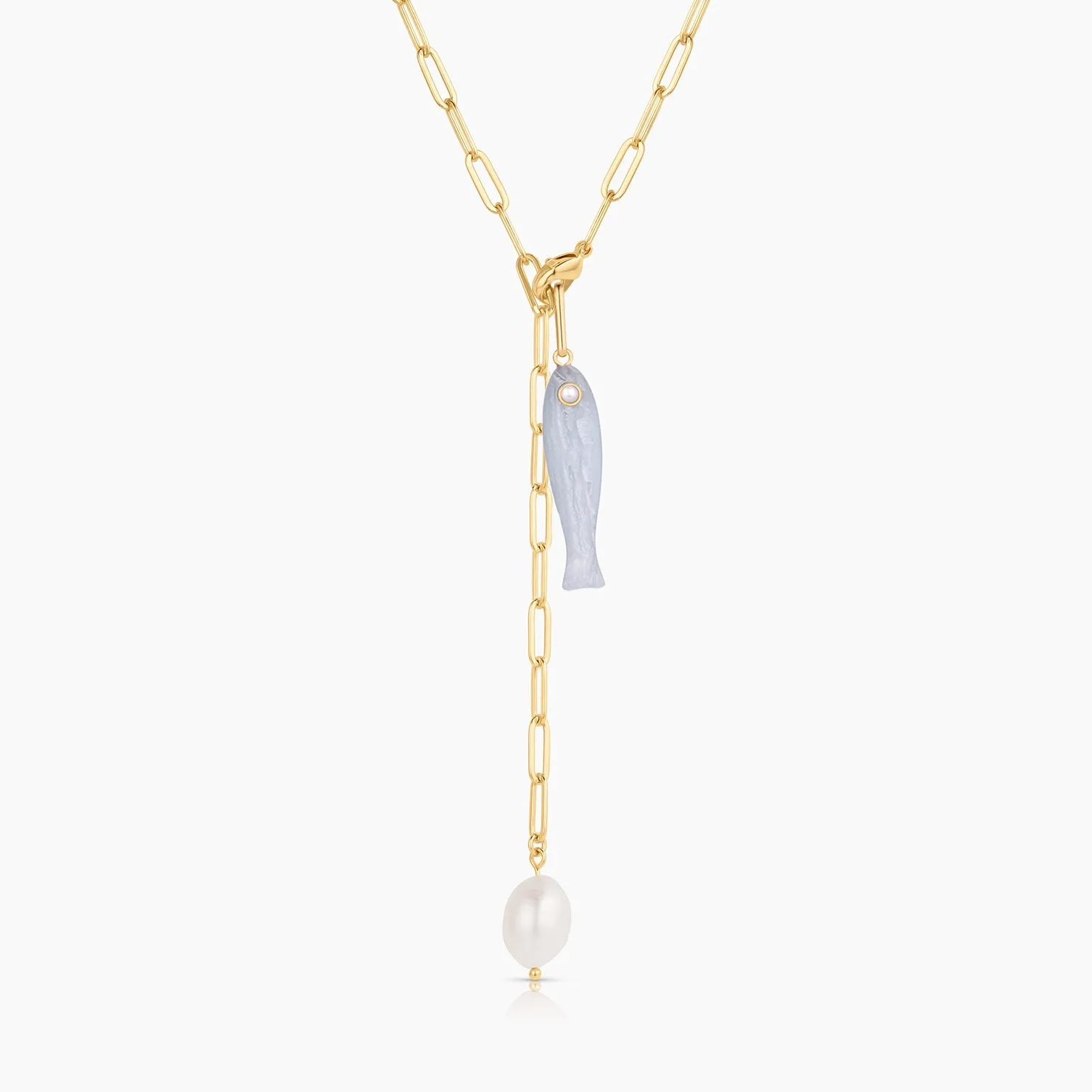 Fortuna Blue Lace Fish Lariat Necklace sold by Thatch