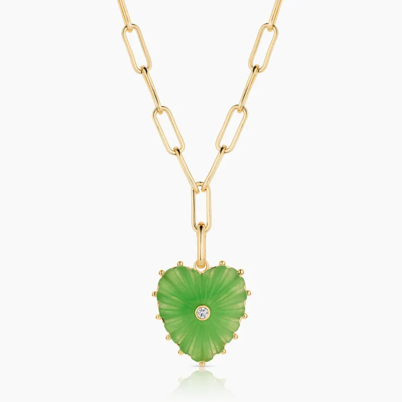Malene Light Green Jade Heart Clip Necklace made by Thatch
