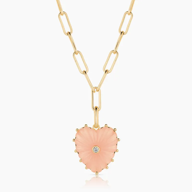 Malene Pink Jade Heart Clip Necklace made by Thatch