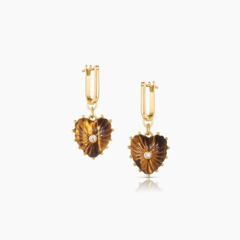 Isabel Tiger’s Eye Heart Earrings made by Thatch