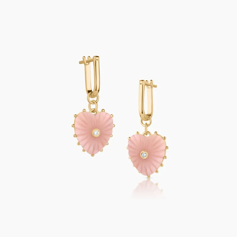 Isabel Pink Opal Heart Earrings made by Thatch