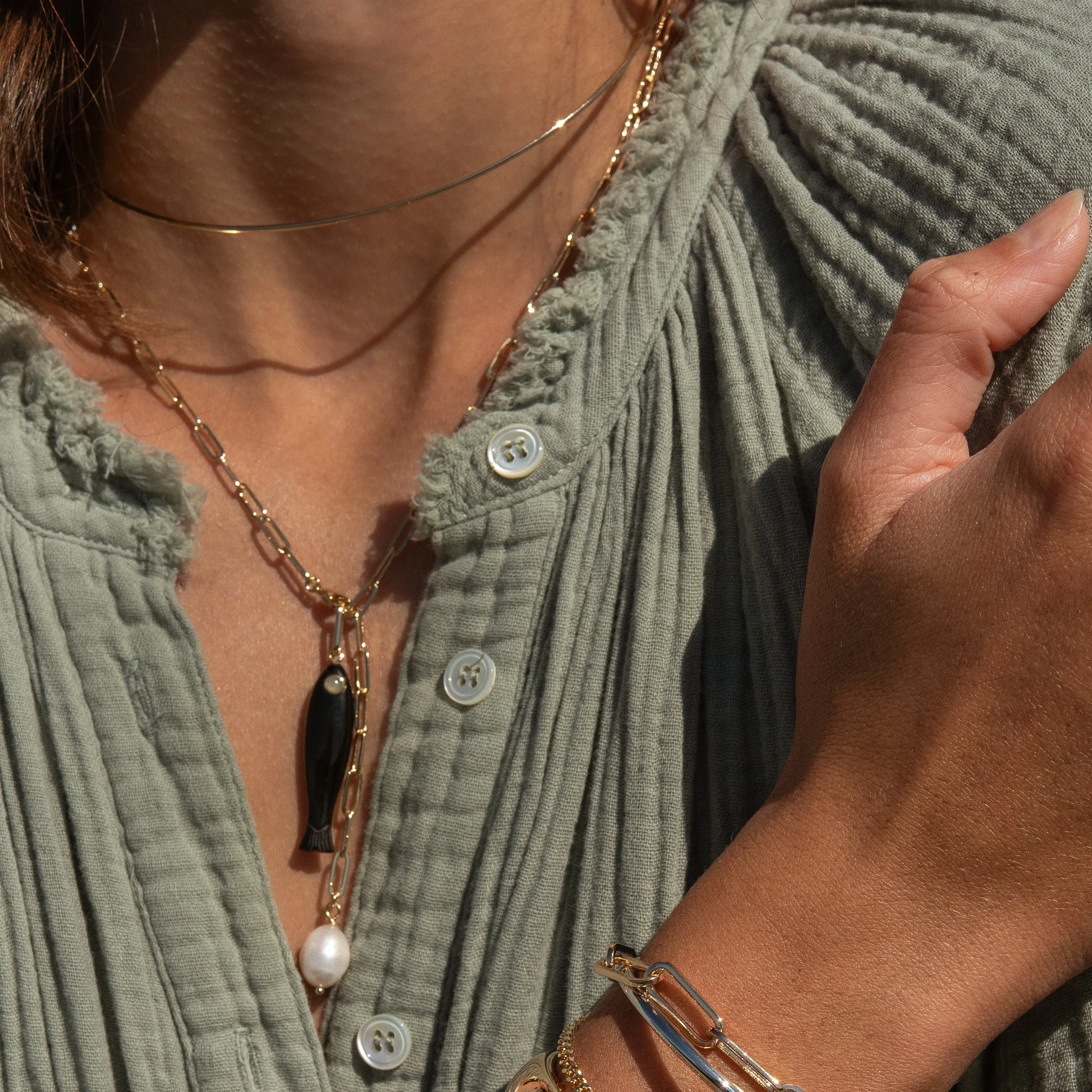 Fortuna Onyx Fish Lariat Necklace sold by Thatch product image thumbnail 5