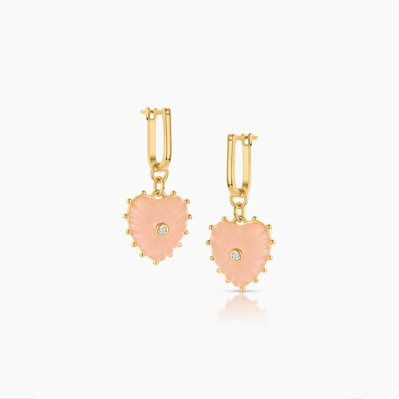 Isabel Pink Jade Heart Earrings made by Thatch