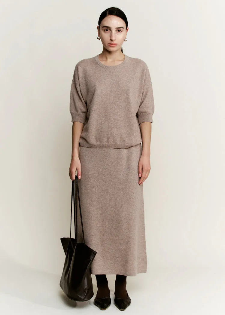 Cashmere Boyfriend Tee | Soft Brown Melange Cashmere sold by Modern Weaving