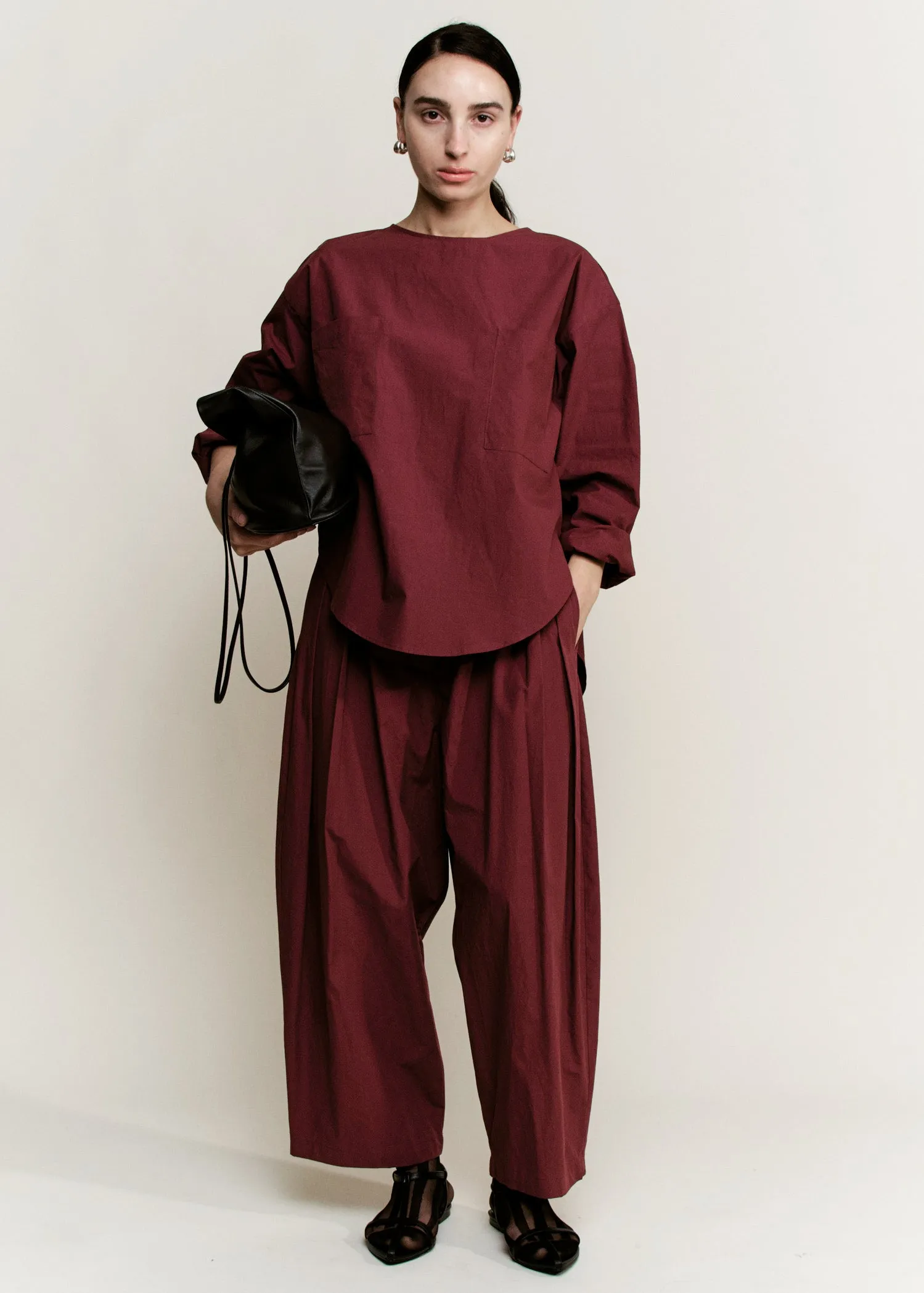 Voluminous Pleat Trouser | Merlot Parchment Poplin sold by Modern Weaving