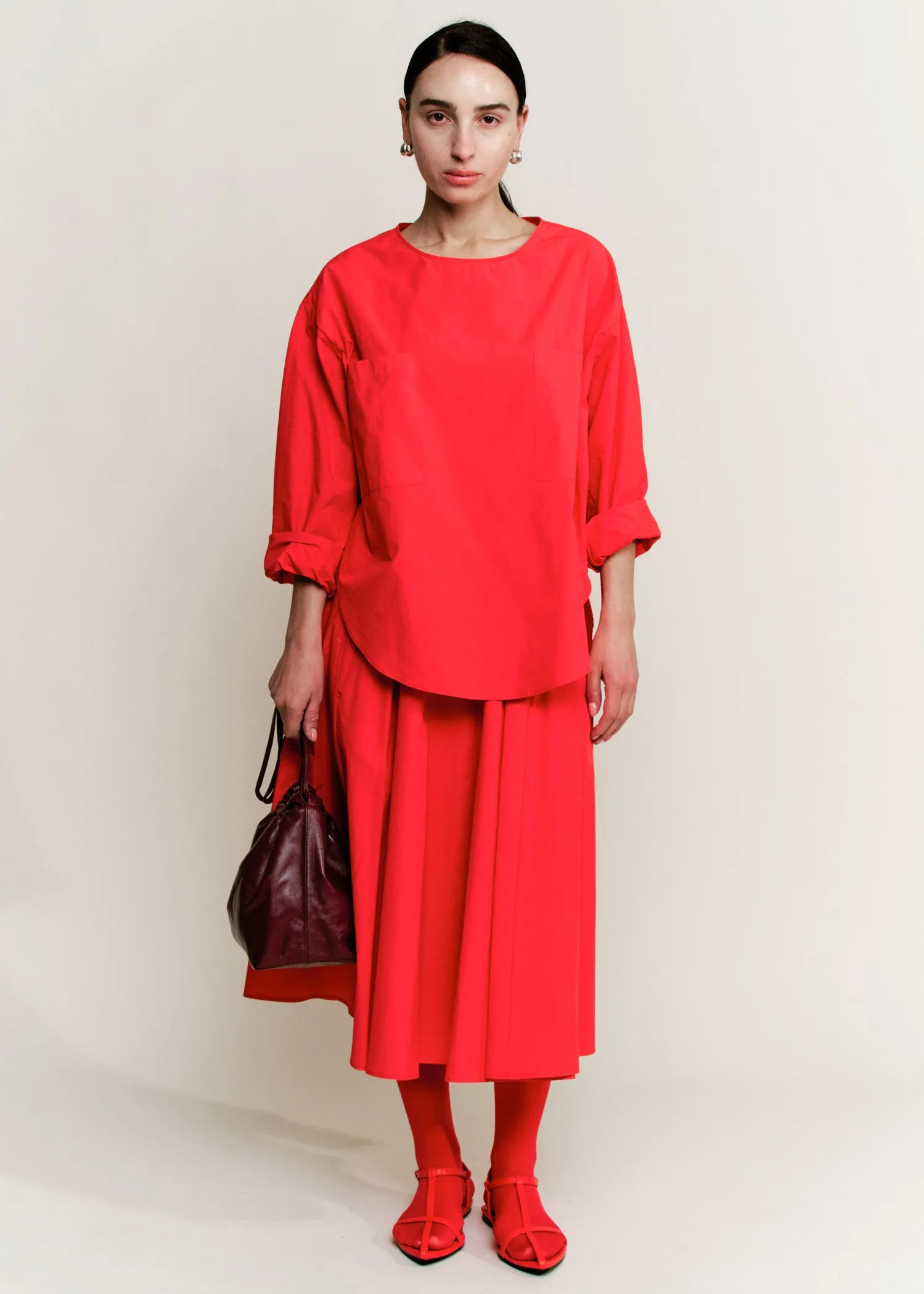 Pocket Popover Top | Crimson Red Parchment Poplin sold by Modern Weaving product image thumbnail 2