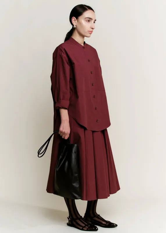 Oversize Mock Collar Button Down | Merlot Parchment Poplin made by Modern Weaving