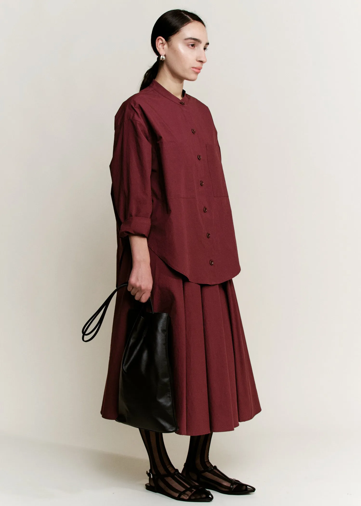 Oversize Mock Collar Button Down | Merlot Parchment Poplin sold by Modern Weaving