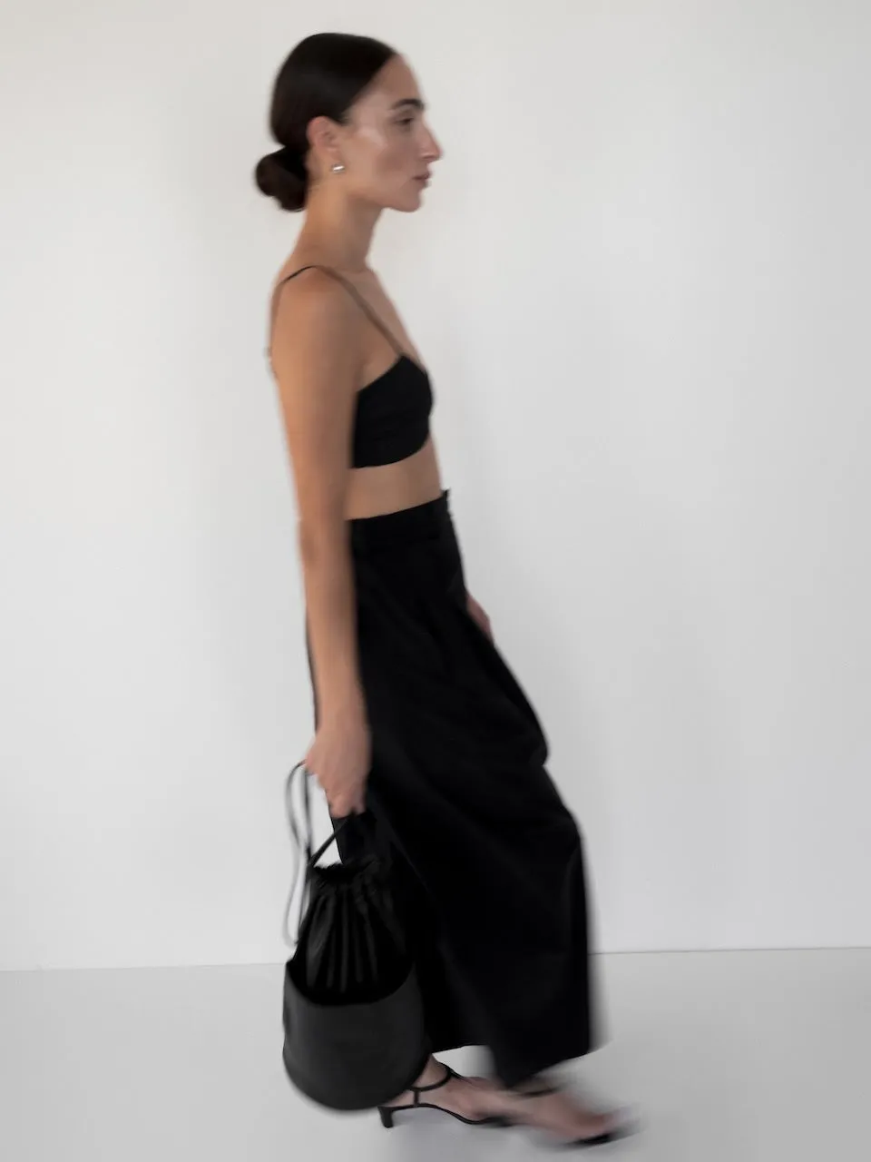 Voluminous Pleat Trouser | Black Parchment Poplin sold by Modern Weaving