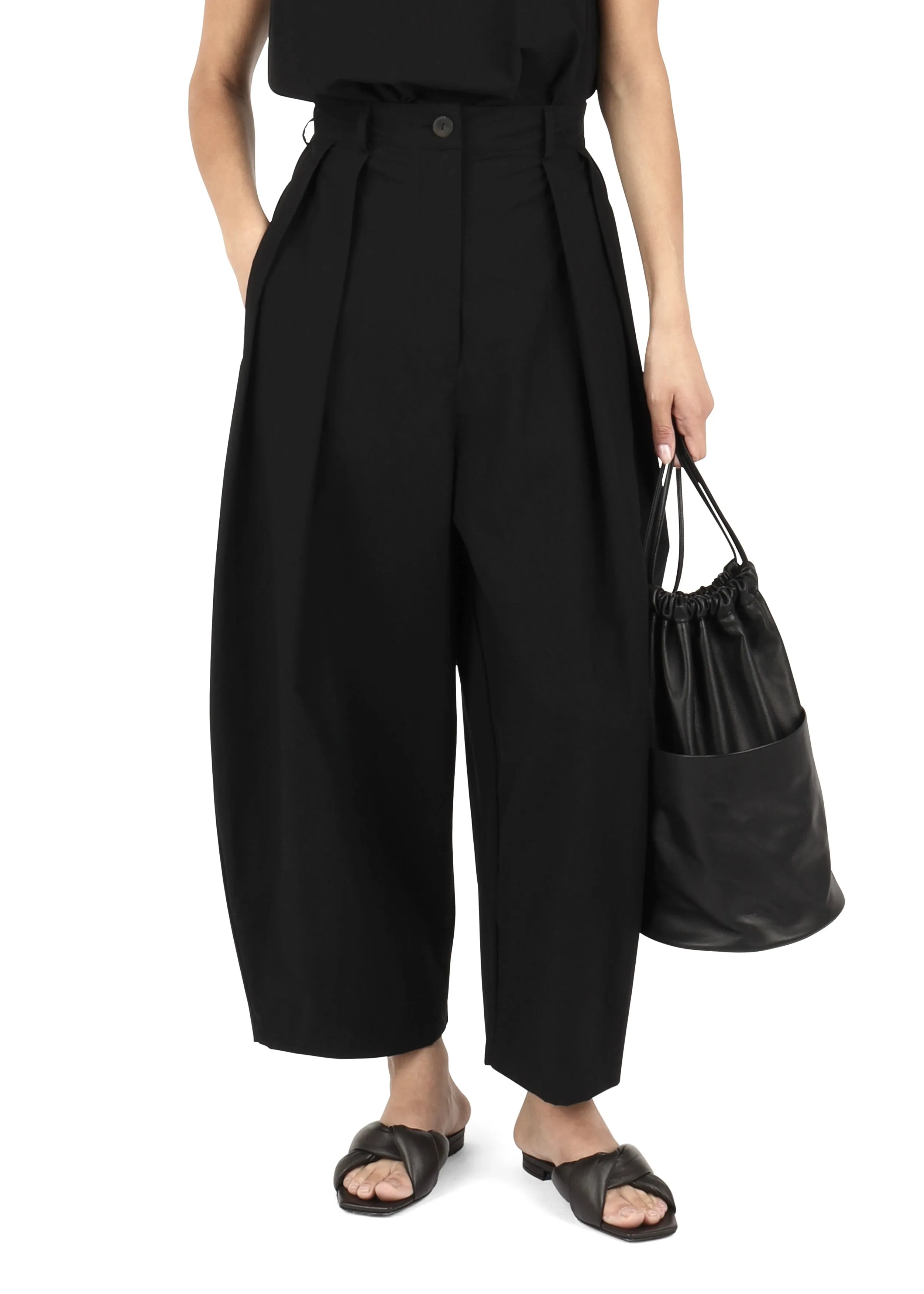 Voluminous Pleat Trouser | Black Parchment Poplin sold by Modern Weaving product image thumbnail 4