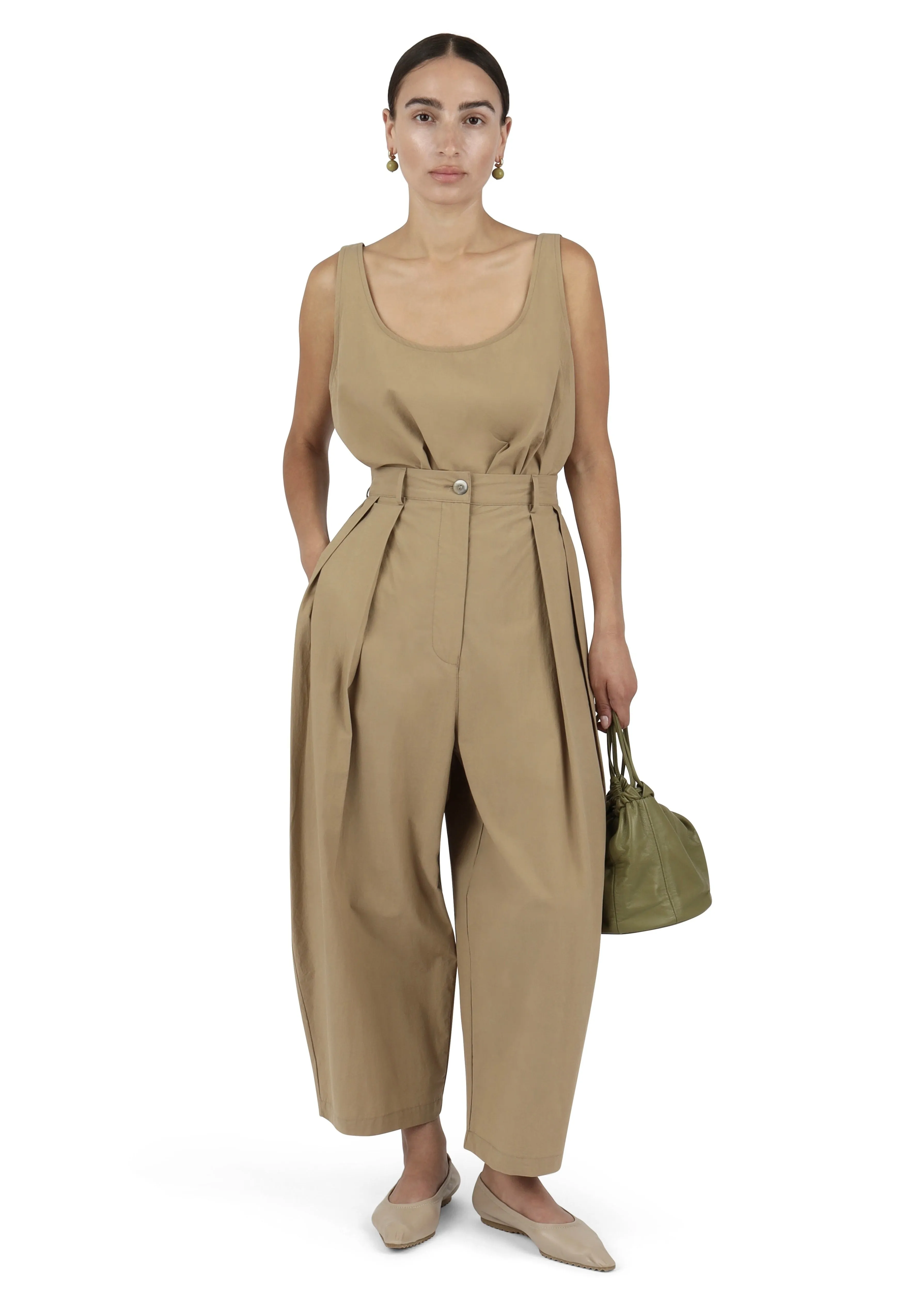 Voluminous Pleat Trouser | Khaki Parchment Poplin sold by Modern Weaving product image thumbnail 4