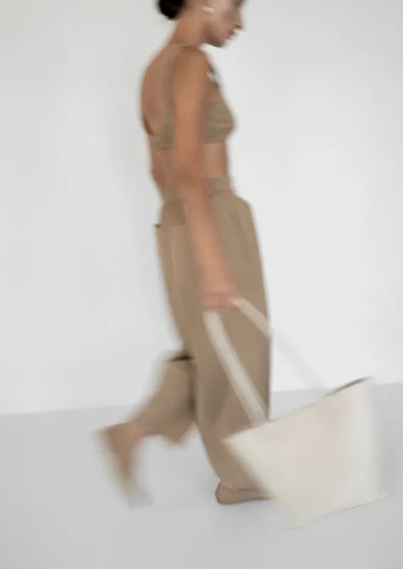 Voluminous Pleat Trouser  |  Khaki Parchment Poplin sold by Modern Weaving