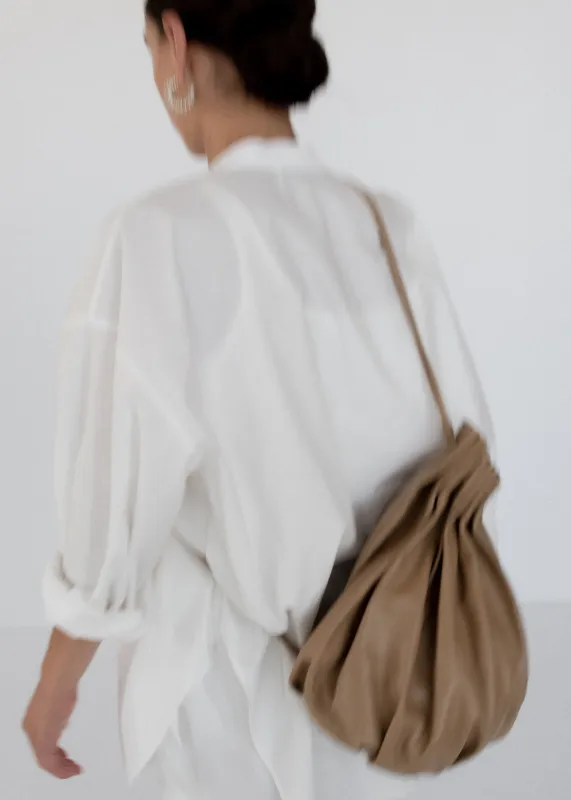 Oversize Mock Collar Button Down | Off White Parchment Poplin made by Modern Weaving