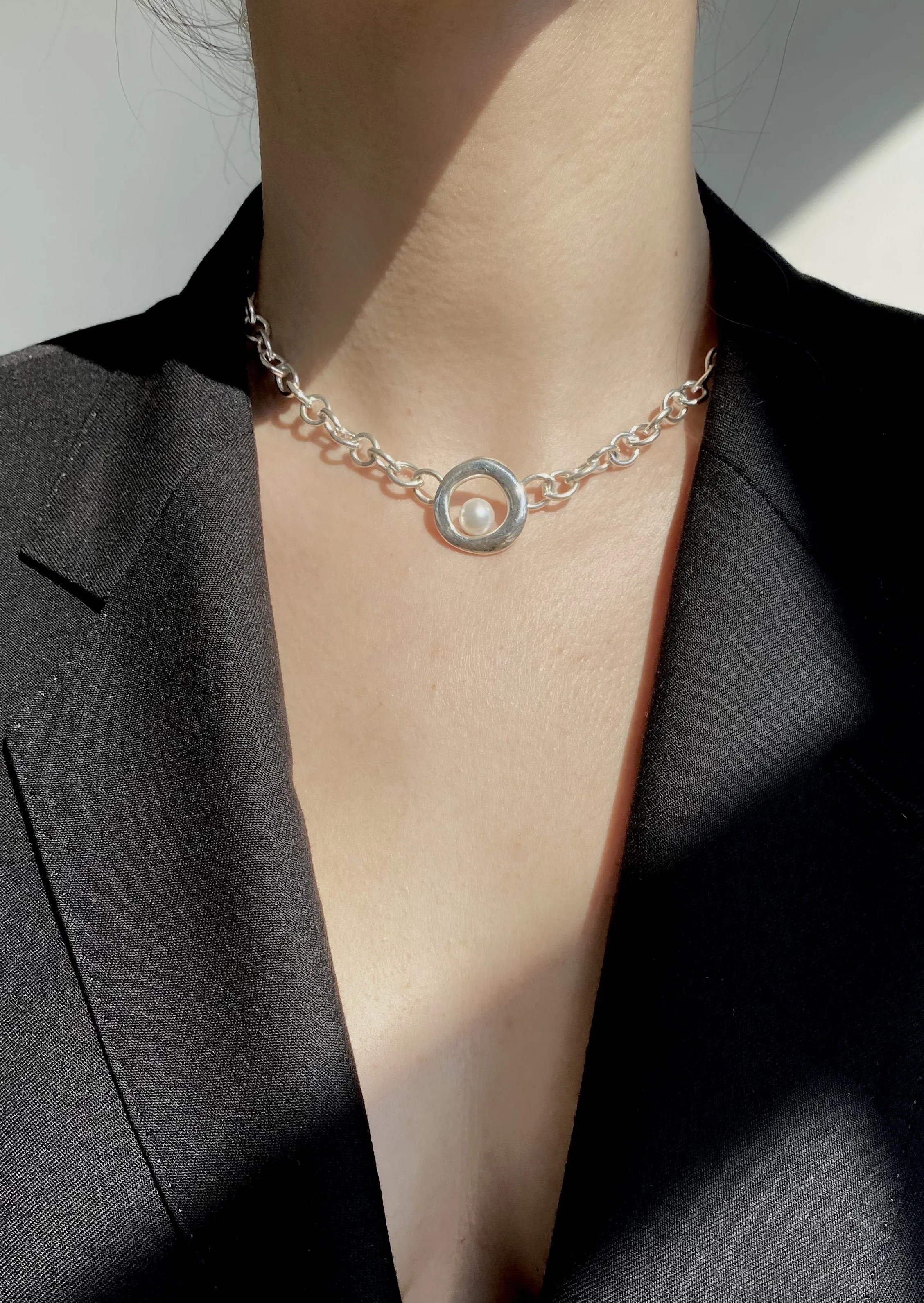 Nested Pearl Oval Chain Necklace | Sterling Silver sold by Modern Weaving