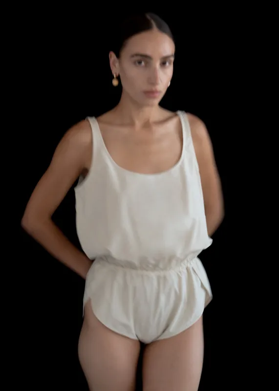 Gathered Bodysuit | Eggshell Parchment Poplin sold by Modern Weaving