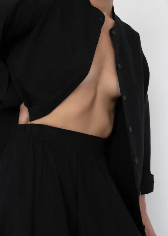 Oversize Mock Collar Button Down | Black Parchment Poplin sold by Modern Weaving